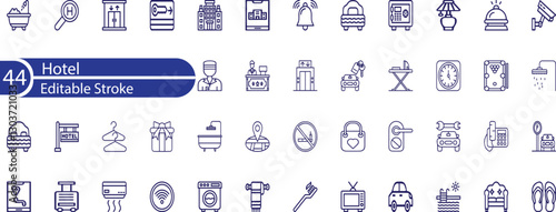 Hotel thin line icons set. hotel, service, booking editable stroke icon collection. Vector
