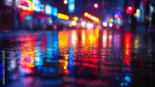 Wallpaper Mural Colorful reflections of city lights on a wet pavement night Torontodigital.ca