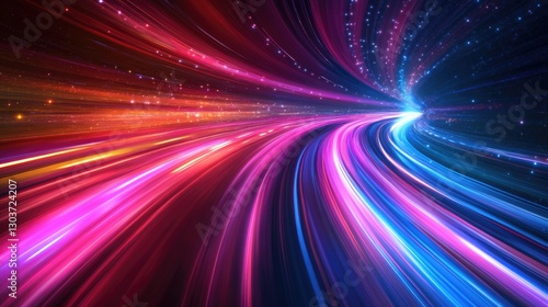 colorful long exposure picture of traffic light of speed car on curve motorway at night time.