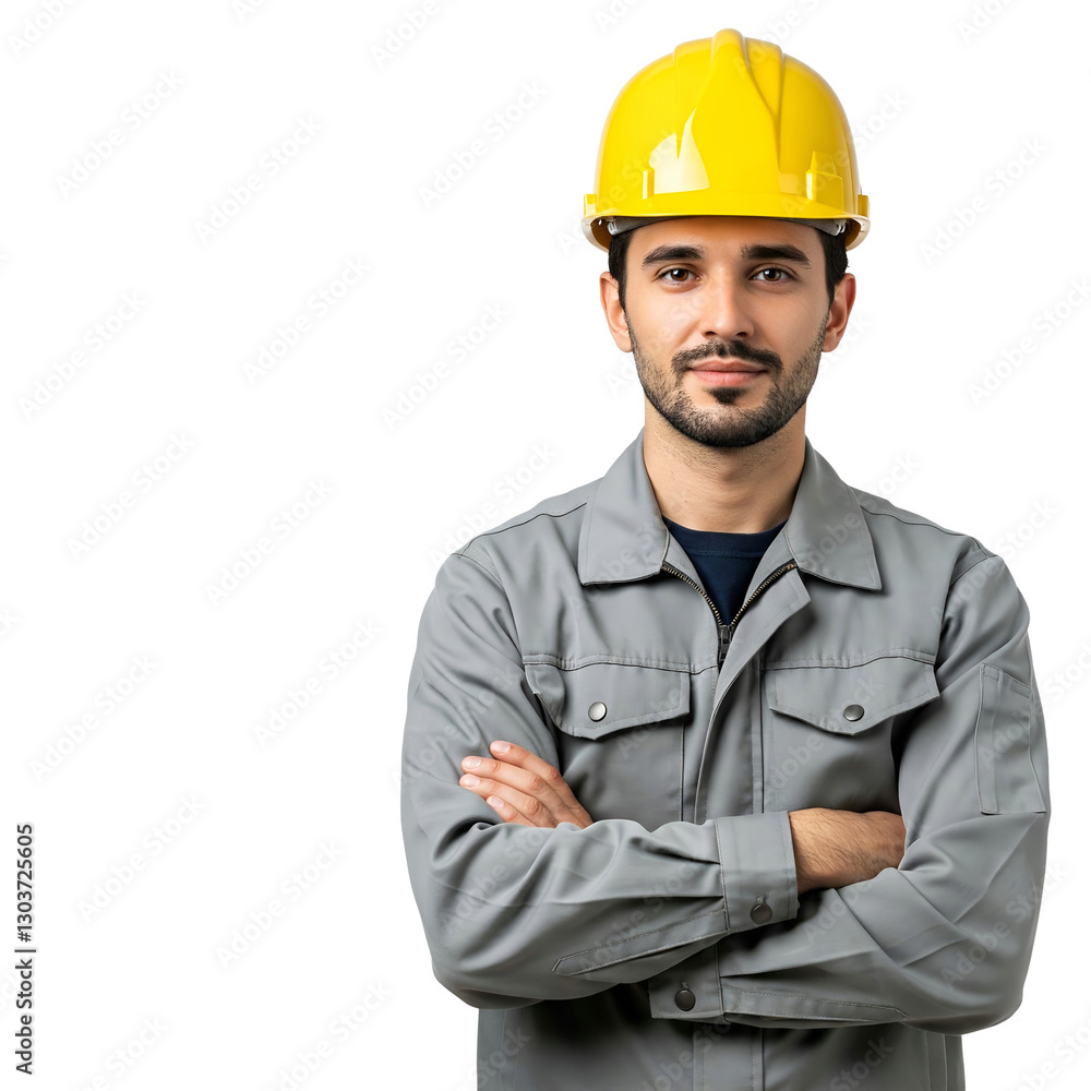 Portrait of a Construction Worker in a Yellow Hard Hat on Transparent Background Portrait of a Construction Worker in a Yellow Hard Hat on Transparent Background