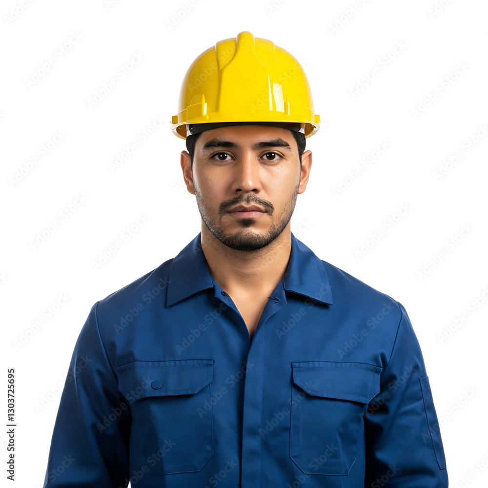 Industrial Worker in Yellow Hard Hat and Dark Blue Uniform - Transparent Background Industrial Worker in Yellow Hard Hat and Dark Blue Uniform - Transparent Background