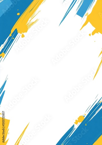 Abstract Blue Yellow Paint Strokes Frame
