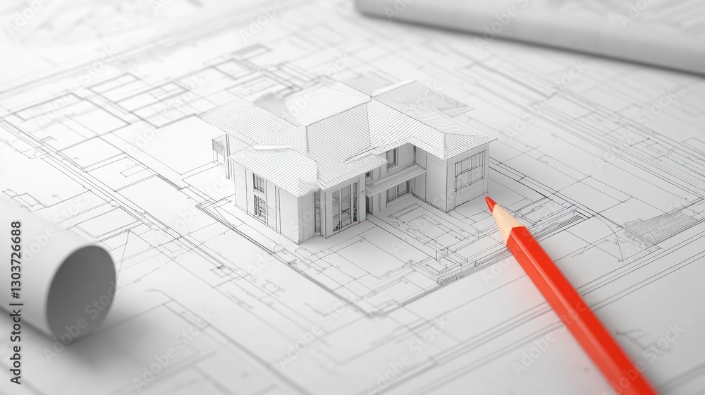 House blueprint model, architectural plans, design, drawing, tools House blueprint model, architectural plans, design, drawing, tools