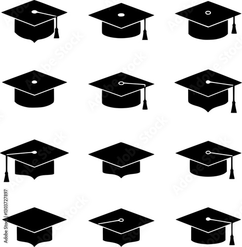 Graduation hat icon, mortarboard cap symbol
