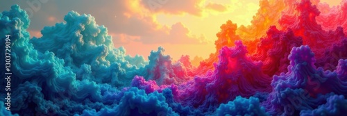 Vibrant hues blend, creating dynamic abstract forms , tone, wash