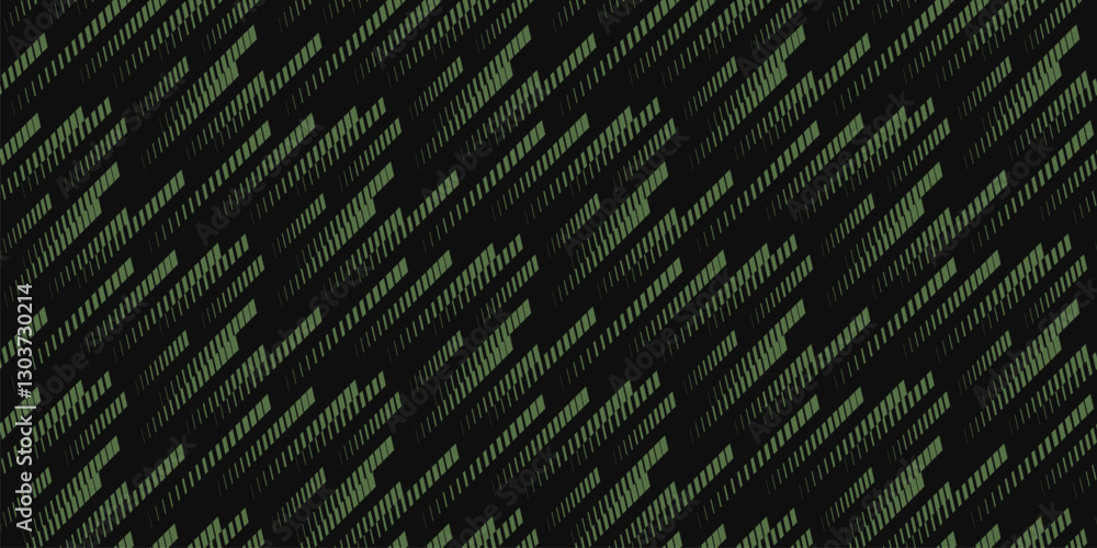 Fototapeta premium Abstract vector geometric seamless pattern with diagonal fading lines, tracks, halftone stripes, movement effect. Extreme sport texture, urban art. Green and black background. Funky design for kids
