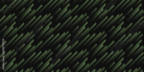 Abstract vector geometric seamless pattern with diagonal fading lines, tracks, halftone stripes, movement effect. Extreme sport texture, urban art. Green and black background. Funky design for kids