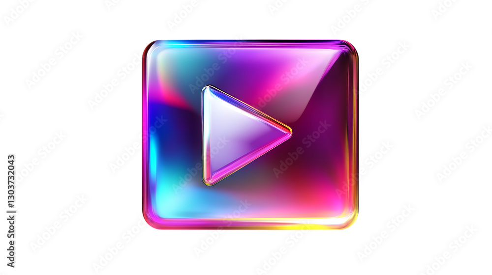 Holographic 3D play button icon design featuring vibrant iridescent colors and a modern, shiny appearance. Isolated on transparent background. Holographic 3D play button icon design featuring vibrant iridescent colors and a modern, shiny appearance. Isolated on transparent background.