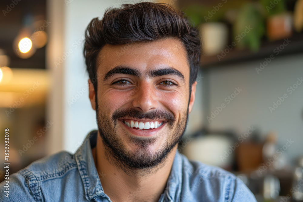 A patient smiling with artificial teeth implants in modern dental office, showcasing confidence and warmth A patient smiling with artificial teeth implants in modern dental office, showcasing confidence and warmth