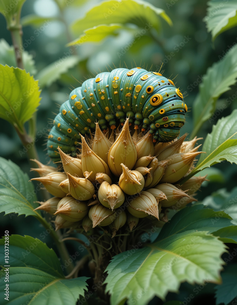 Obraz premium Transformation in Nature: The Beauty and Growth of Caterpillars