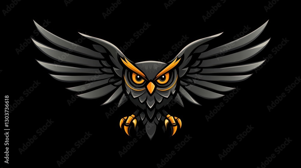 Fototapeta premium Powerful Owl Emblem, Bold Graphic Design, Black Background, Stock Image