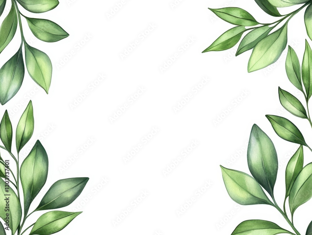 Lush green leaves framing a blank space, ideal for invitations or designs Lush green leaves framing a blank space, ideal for invitations or designs