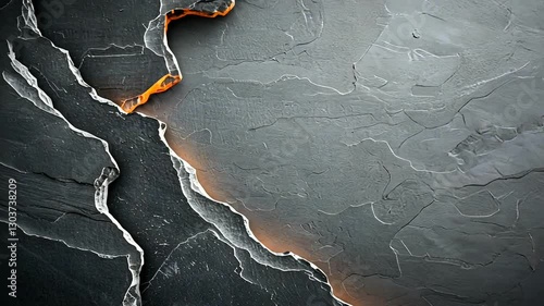 Textured surface with cracks and orange highlights, showcasing natural erosion patterns