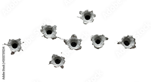 bullet holes isolated on transparent background, cutout, round, fire, mark, hole pattern, hole texture, explosion