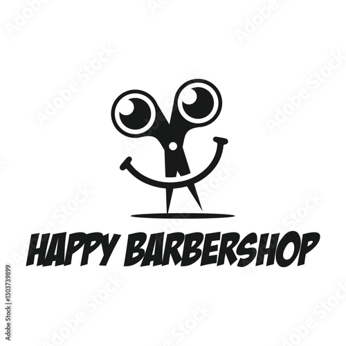 happy smile barbershop flat minimalist logo design