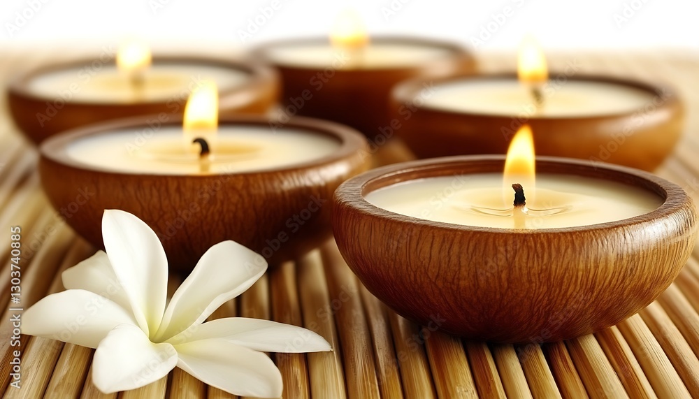 Spa Candles, flower, and bamboo, relaxation concept Spa Candles, flower, and bamboo, relaxation concept