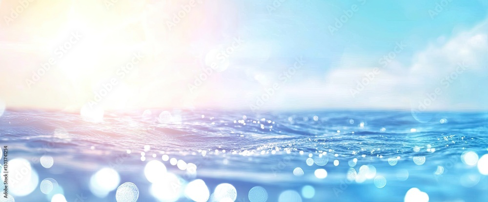 Abstract Ocean Sunrise, Light Water Waves, Bokeh
