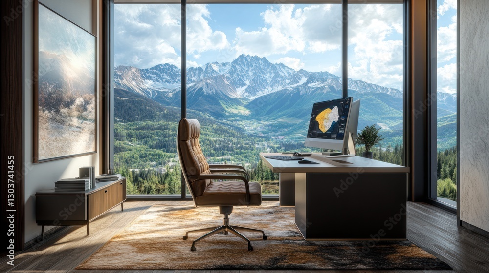 Fototapeta premium Modern office with mountain view (2)