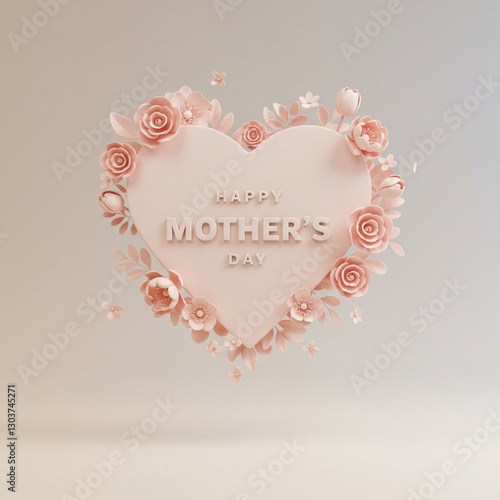 Happy mother's day 3D heart design with engraved text