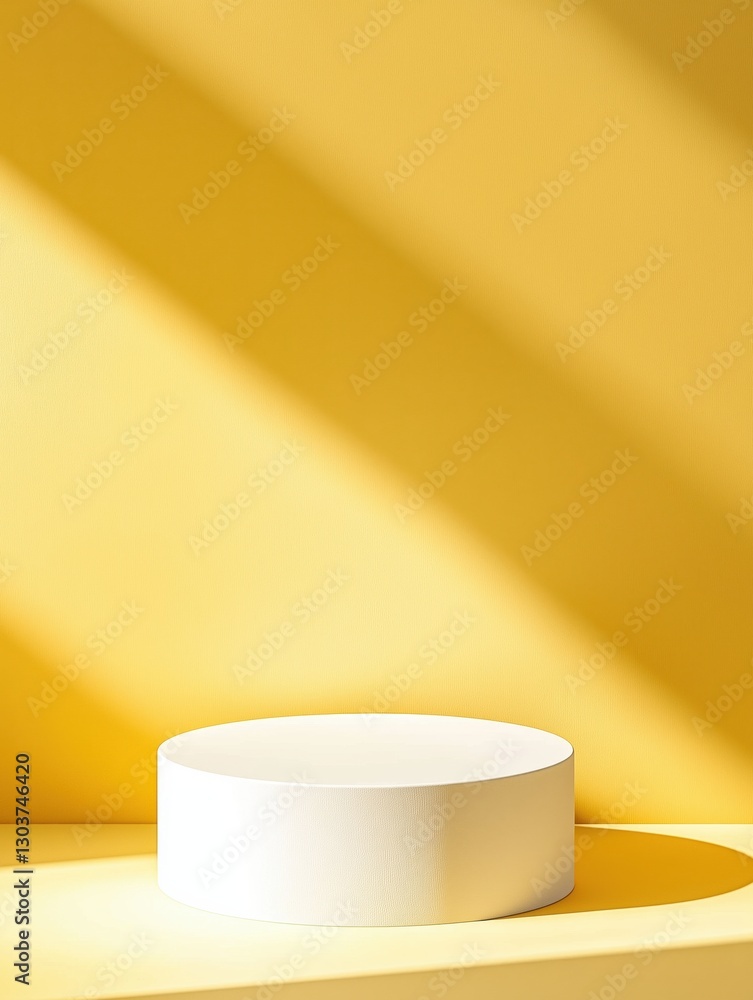 Lemon Sorbet Yellow Concept. White circular object on a bright yellow background with shadows. Lemon Sorbet Yellow Concept. White circular object on a bright yellow background with shadows.