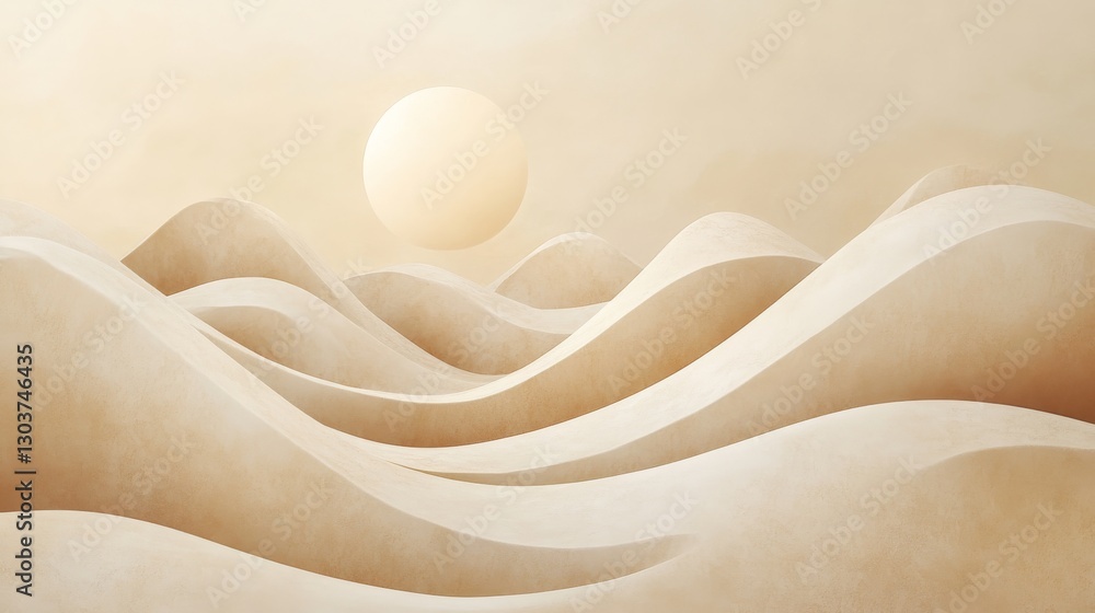 Abstract depiction of rolling dunes with a glowing spherical orb Abstract depiction of rolling dunes with a glowing spherical orb