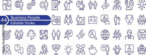 Business People Line Editable Icons set. Vector illustration in modern thin line style of business related icons . leadership, teamwork, business male and female avatars, career, and more.
