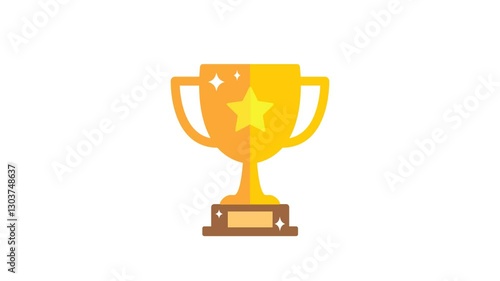 Gold trophy cup. Motion graphic of winner cup in flat style on transparent background. Full HD victory icon video. Champion symbol animated icon with alpha channel and loop element.