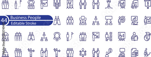 Business People Line Editable Icons set. Vector illustration in modern thin line style of business related icons . leadership, teamwork, business male and female avatars, career, and more.