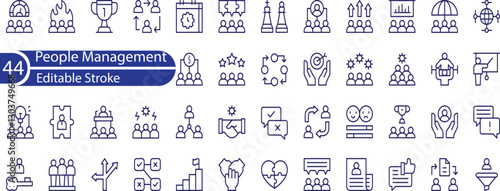Simple Set of People Management Related Vector Line Icons. Contains such Icons as Task Manager, Qualification, Head Hunting and more.