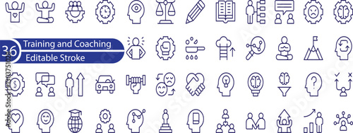 Training and Coaching Line Editable Icons set. Vector illustration in modern thin line style of education related icons .  skills, lector, advise, support, and other.