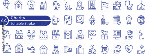 Charity Line Editable Icons set. Vector illustration in modern thin line style of philanthropic icons . almsgiving, dole, welfare, donation, contribution, humanism, altruism