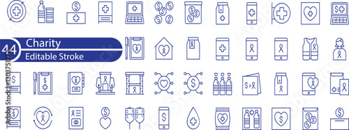 Charity Line Editable Icons set. Vector illustration in modern thin line style of philanthropic icons . almsgiving, dole, welfare, donation, contribution, humanism, altruism