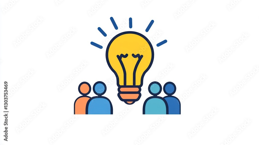 Idea Generation Group; simple illustration of people and lightbulb; stock image for business presentation Idea Generation Group; simple illustration of people and lightbulb; stock image for business presentation