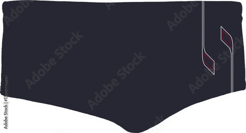 Black Sports Swim Trunks with Red and Gray Accents