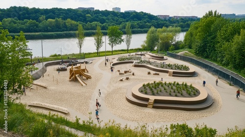 Wallpaper Mural Innovative Modular Interactive Installations in Public Park Setting Featuring Dynamic Design and Natural Elements Along Riverside Landscape Torontodigital.ca