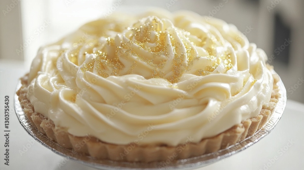 Luxurious Banana Cream Pie Served in a Modern Cafe Setting, Garnished with Edible Gold Dust for an Opulent Culinary Experience Luxurious Banana Cream Pie Served in a Modern Cafe Setting, Garnished with Edible Gold Dust for an Opulent Culinary Experience