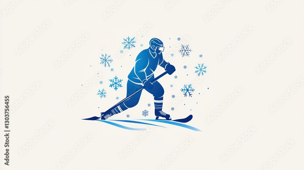 Obraz premium Hockey player on skis, winter scene, action shot, graphic design