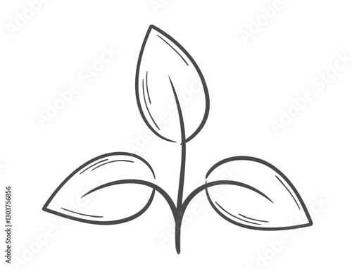 Plant sprout with three leaves line illustration. Spring, planting and nature design element. Isolated vector image