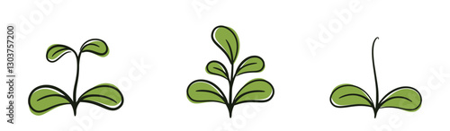 Spring growing plant sprouts illustrations. Nature and planting design elements. Isolated vector images