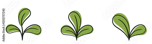Sprout with rounded leaves illustrations. Spring, seedling and planting design elements. Isolated vector images