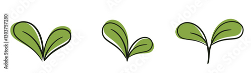 Green seedling sprouts illustrations. Planting, farming and spring design elements. Isolated vector images