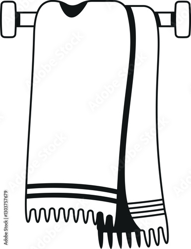 Towel on hanger black-and-white vector illustration