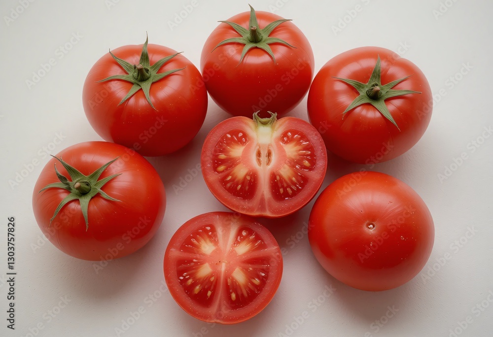 Ripe Tomatoes Display. Fresh Produce Still Life, Half Tomato Detail. Glossy Red Tomatoes, Capturing Freshness. Inviting Texture, Seeds, And Pulp Detail. Culinary Delight. Healthy Eating. Ripe Tomatoes Display. Fresh Produce Still Life, Half Tomato Detail. Glossy Red Tomatoes, Capturing Freshness. Inviting Texture, Seeds, And Pulp Detail. Culinary Delight. Healthy Eating.