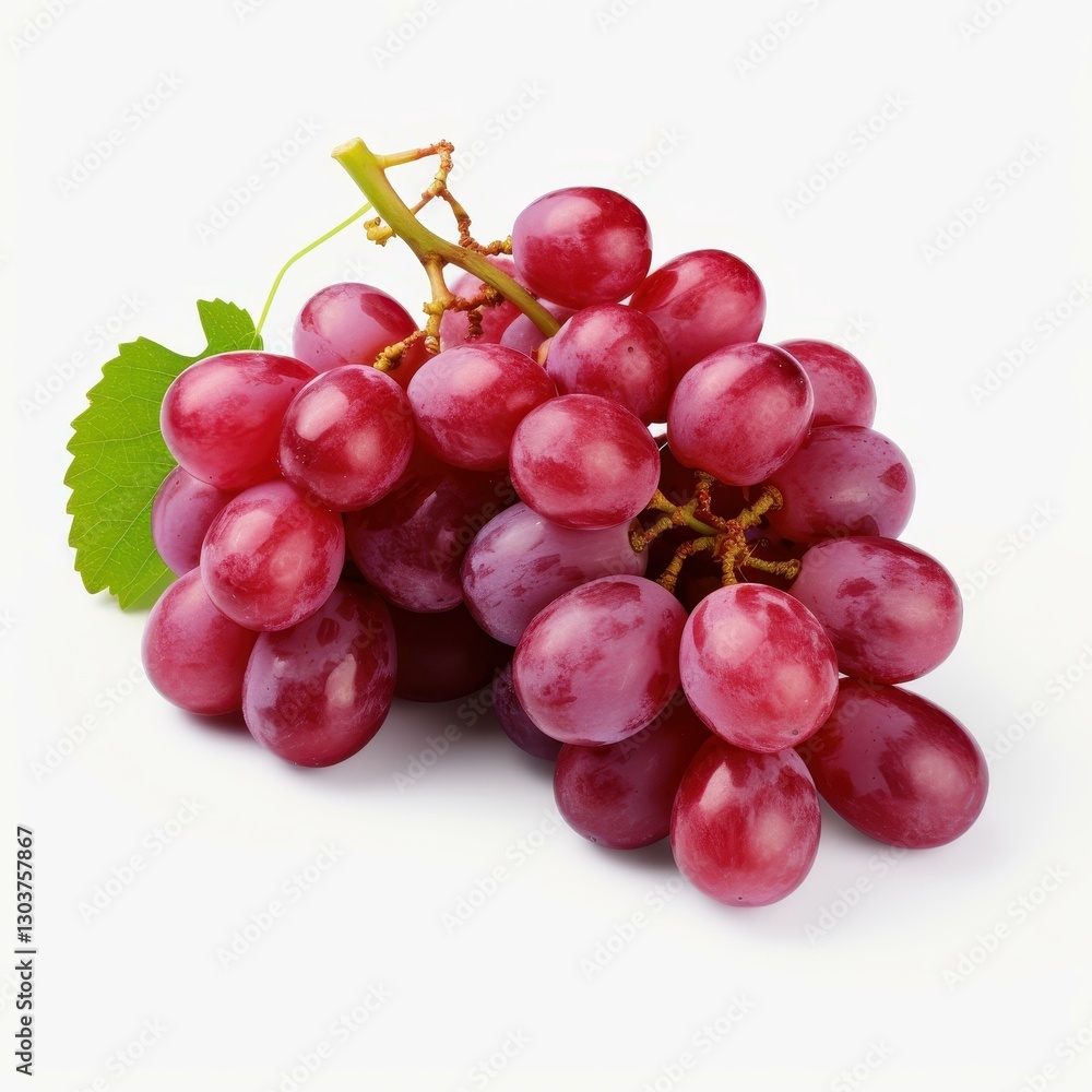 Fototapeta premium Fresh, juicy grapes cascade elegantly, showcasing their vibrant hues and plump texture on a clean white backdrop.