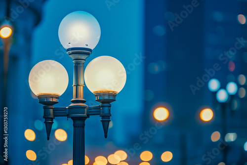 City lights against the backdrop of an evening city.