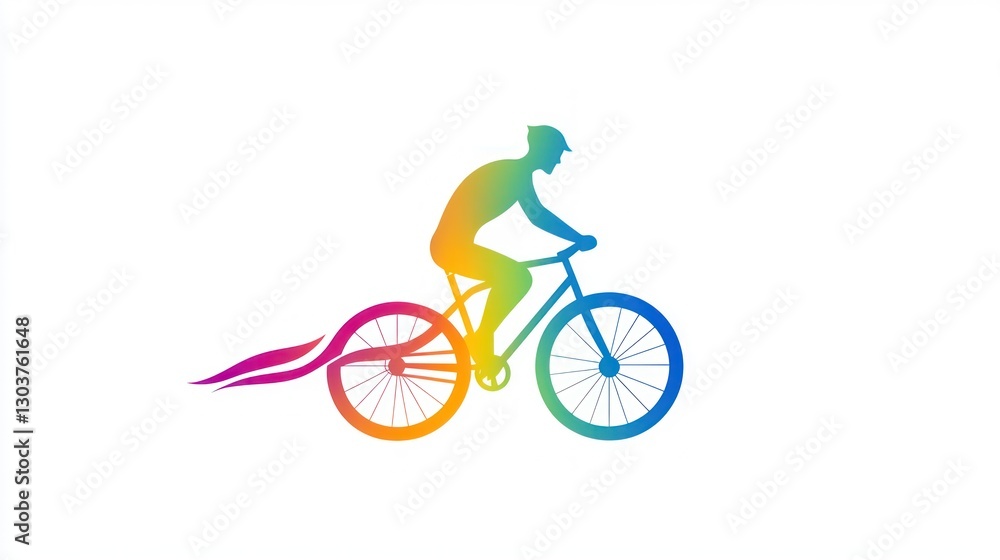 Fototapeta premium Colorful cyclist silhouette, vibrant motion, background simple. Possible use stock photo for cycling, active lifestyle, sport