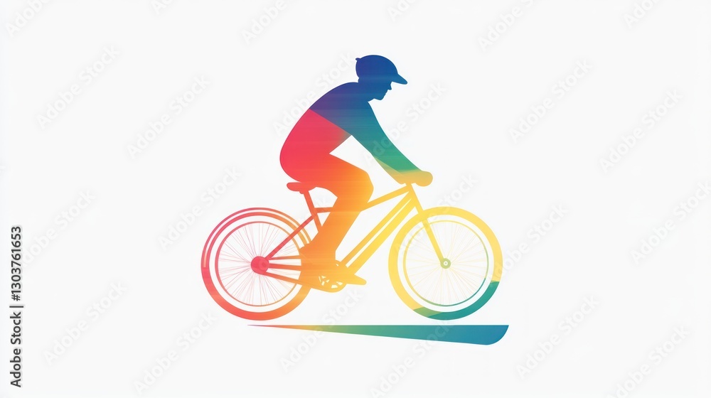 Fototapeta premium Colorful cyclist silhouette on a gradient path. Sporty ride