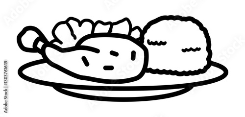 icon of a meal plate containing a drumstick chicken leg mashed potatoes or rice and a side of vegetables.