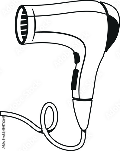 Hair dryer black-and-white vector illustration