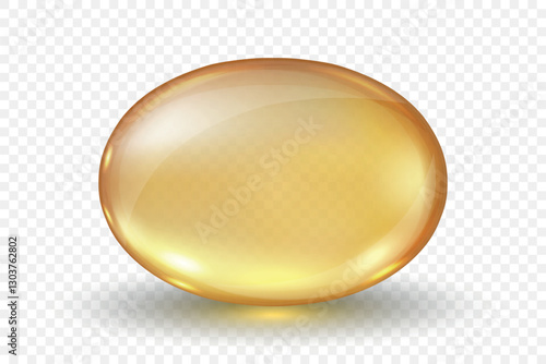 Vitamin B Soft Gel Capsule, Isolated. Realistic 3D Golden Transparent Omega-3 Bead, Pharmaceutical Supplement, Fish Oil, Health and Beauty Concept. Vector Illustration